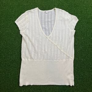 Merona White Short Sleeve Ribbed Open Knit Wrap Top Sz XXL